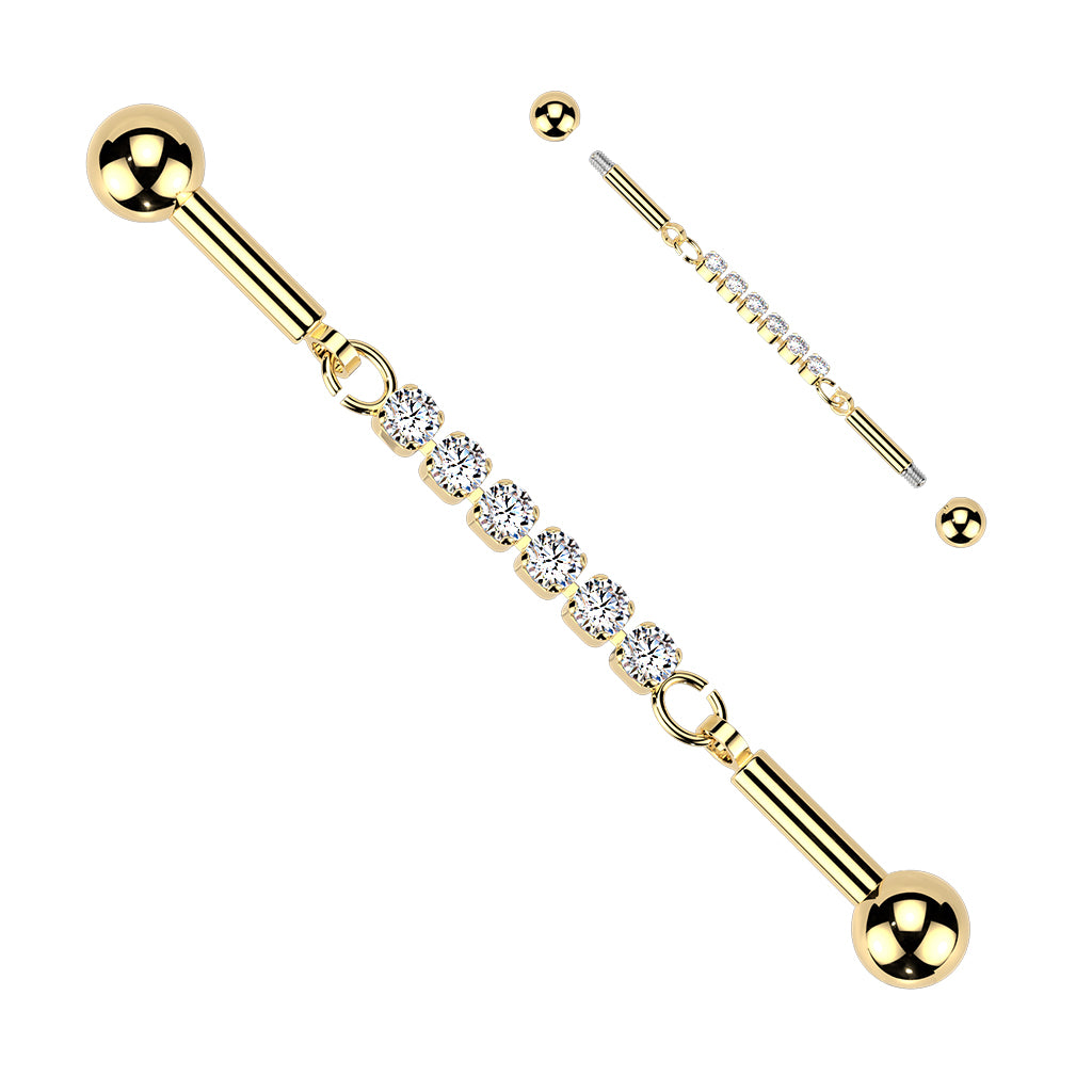 GOLD CRYSTAL LINED CHAIN DANGLY INDUSTRIAL BAR - 14 GAUGE