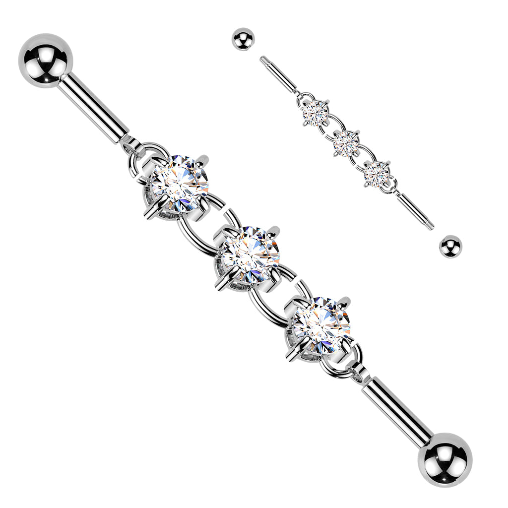 TRIPLE CRYSTAL CHAIN INDUSTRIAL BARBELL - 14 GAUGE - 38MM