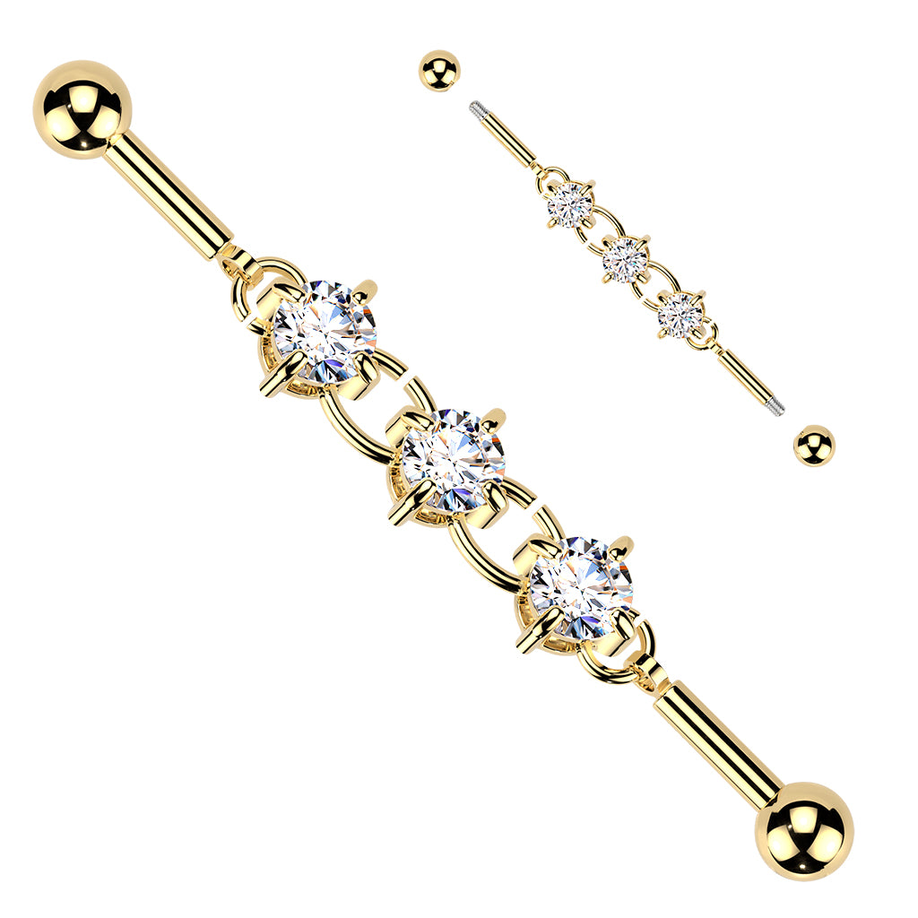 TRIPLE CRYSTAL CHAIN INDUSTRIAL BARBELL - 14 GAUGE - 38MM