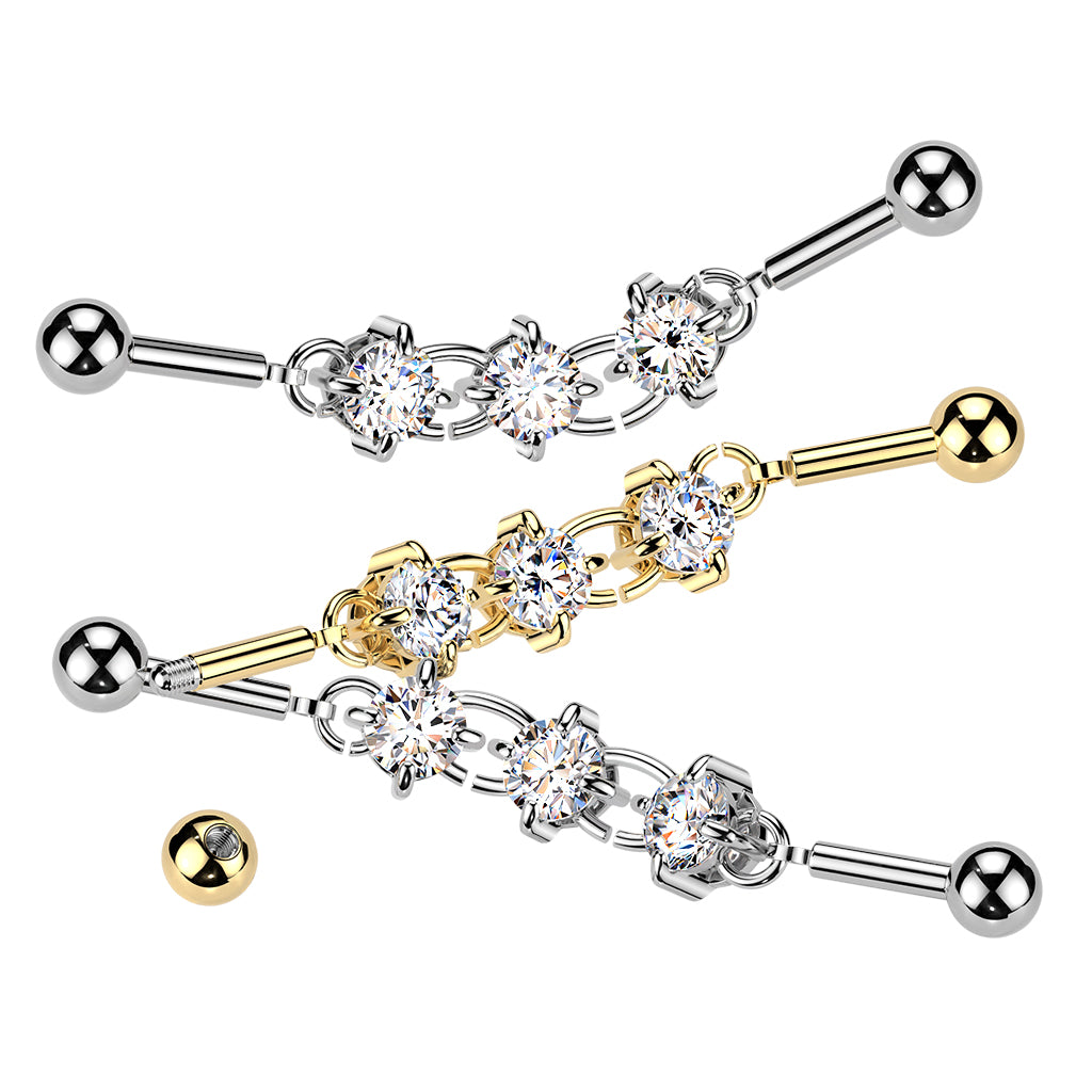 TRIPLE CRYSTAL CHAIN INDUSTRIAL BARBELL - 14 GAUGE - 38MM