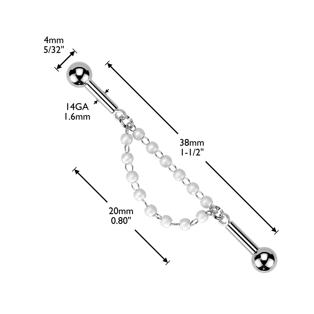 DAINTY DOUBLE PEARL CHAIN INDUSTRIAL BARBELL - 14 GAUGE - 38MM