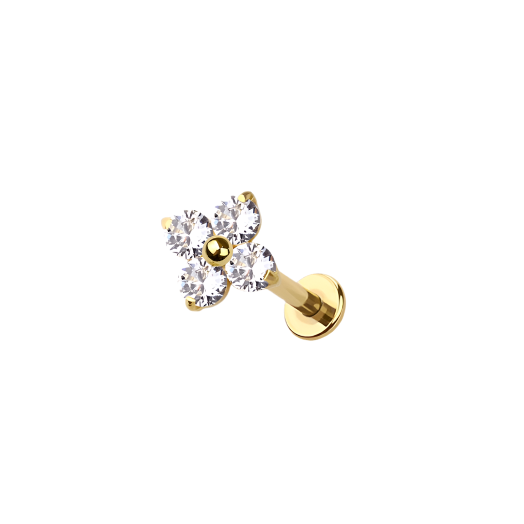 TITANIUM MINI CRYSTAL FLOWER FLAT BACK LABRET - 8MM FOR EAR & NOSE PIERCINGS
