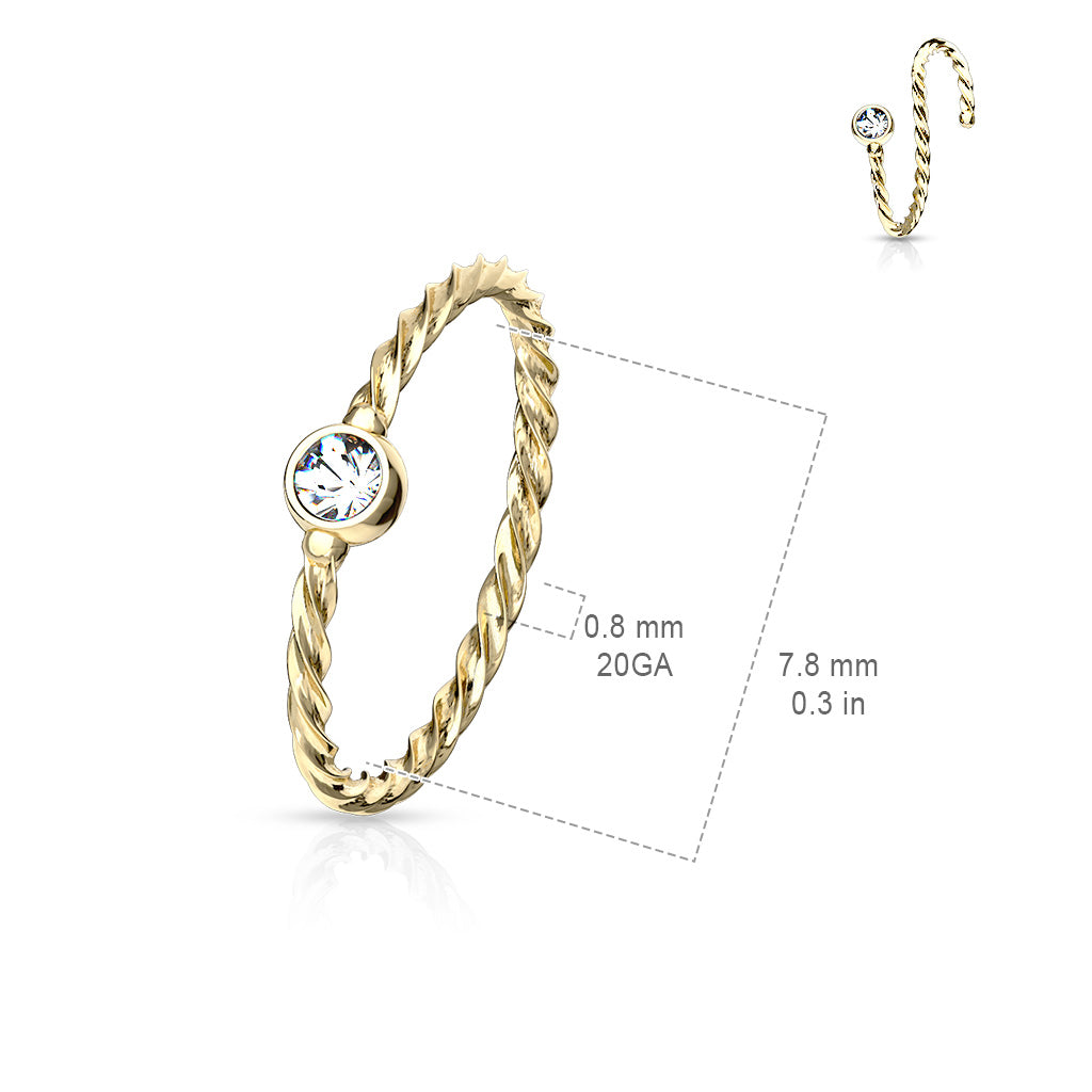 DAINTY BRAIDED MICRO CRYSTAL NOSE RING - 8MM