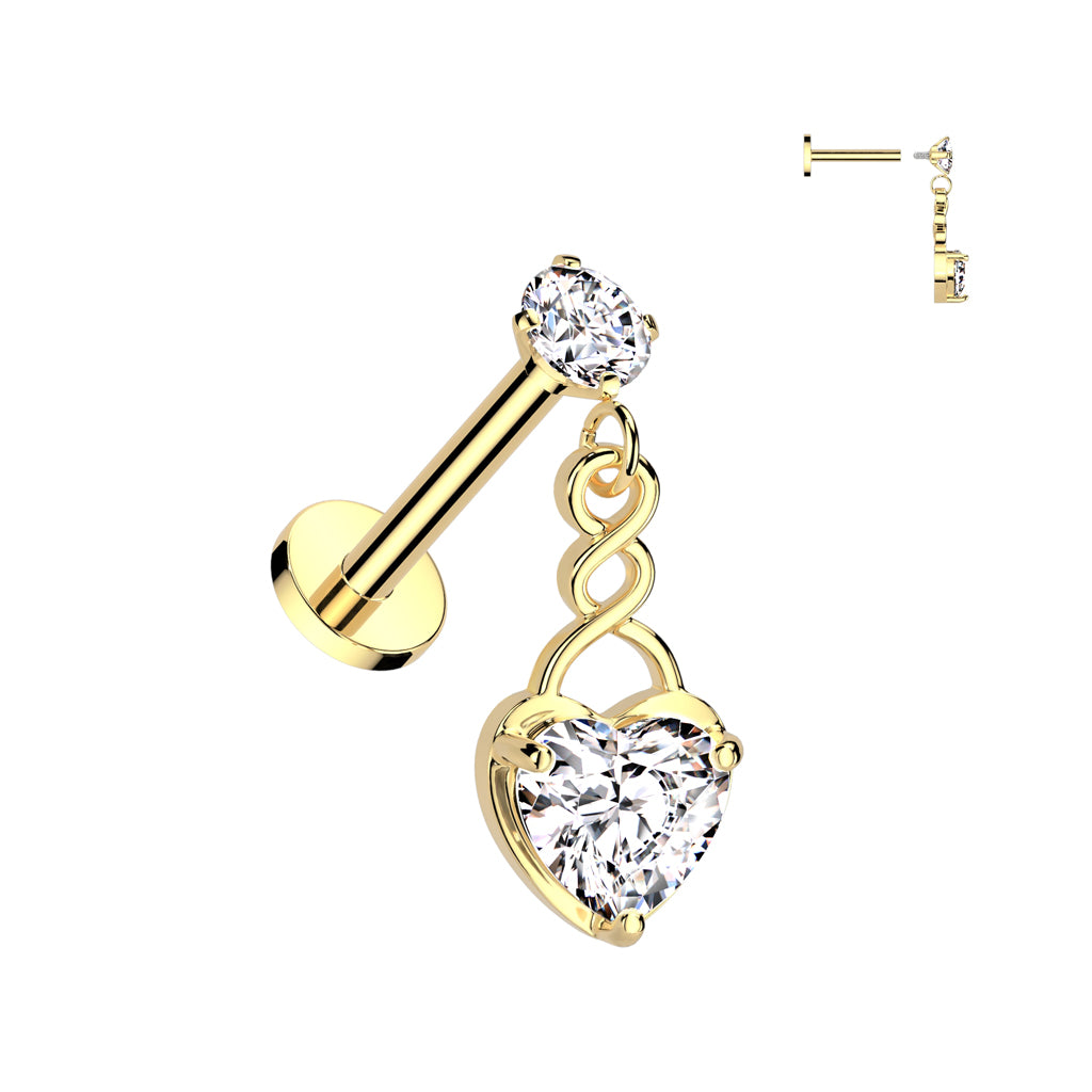 CRYSTAL INFINITY LOVE HEART CHARM FLAT BACK LABRET STUD - 8MM