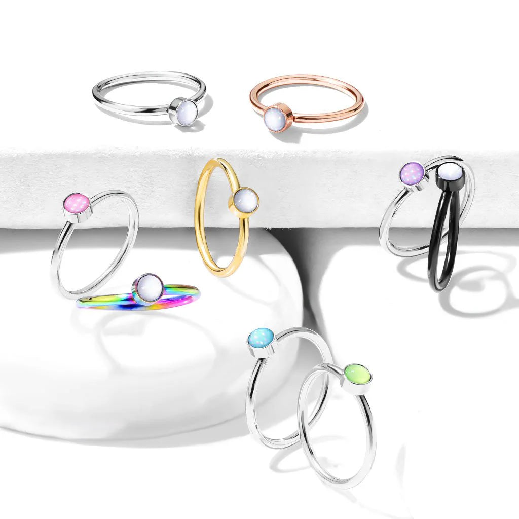 DAINTY MULTICOLOURED OPAL CENTRE NOSE RING - 8MM