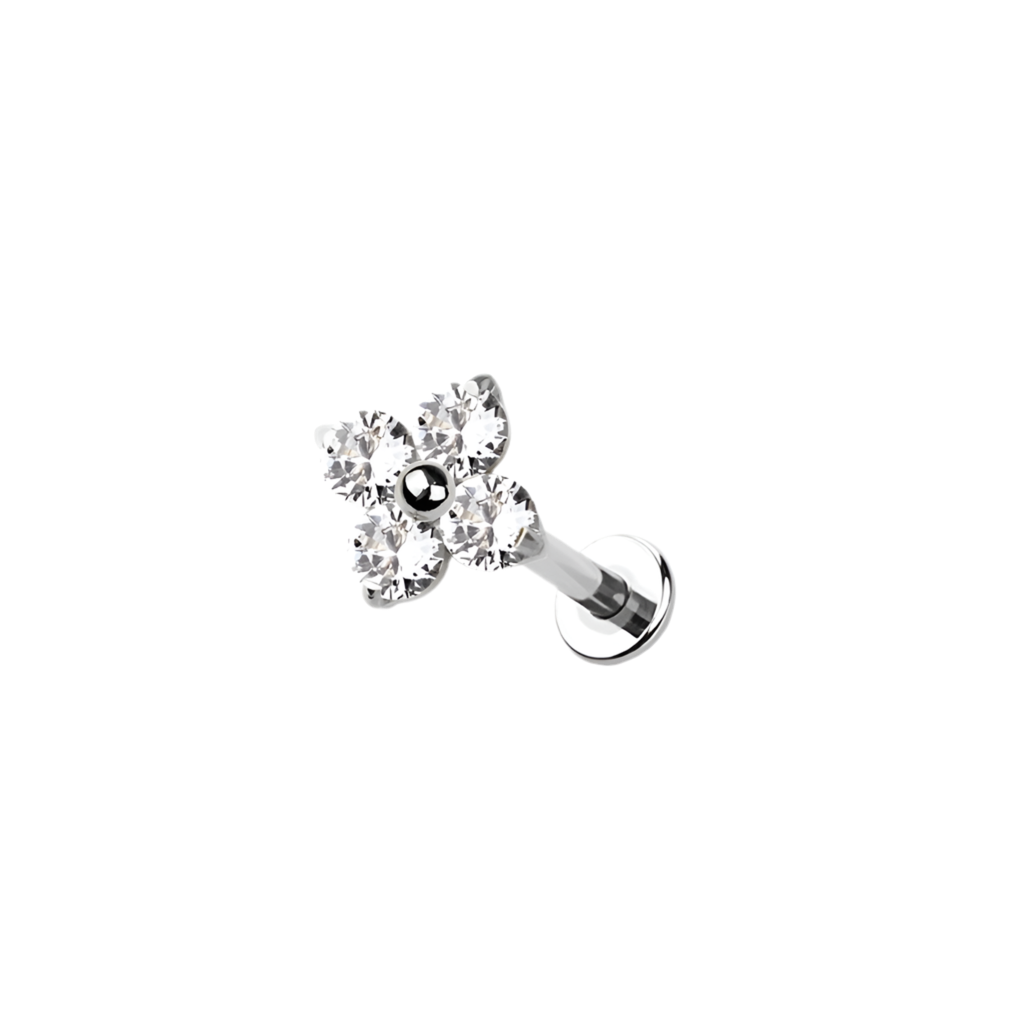TITANIUM MINI CRYSTAL FLOWER FLAT BACK LABRET - 8MM FOR EAR & NOSE PIERCINGS