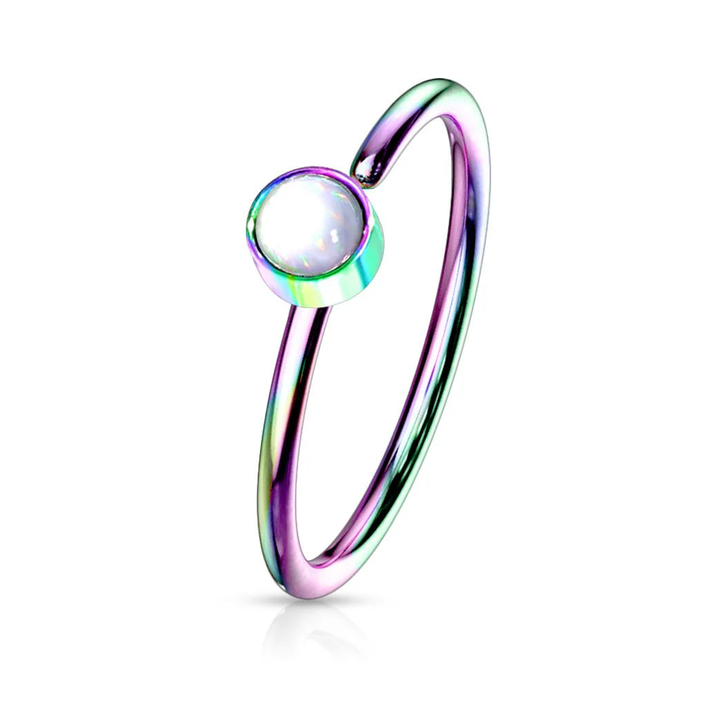 DAINTY MULTICOLOURED OPAL CENTRE NOSE RING - 8MM