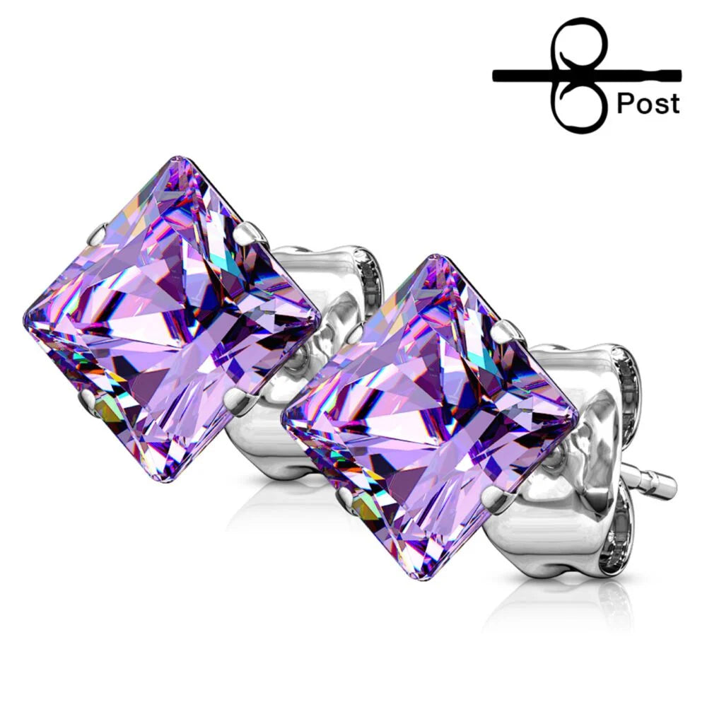 DAINTY CRYSTAL SQUARE STAINLESS STEEL STUDS