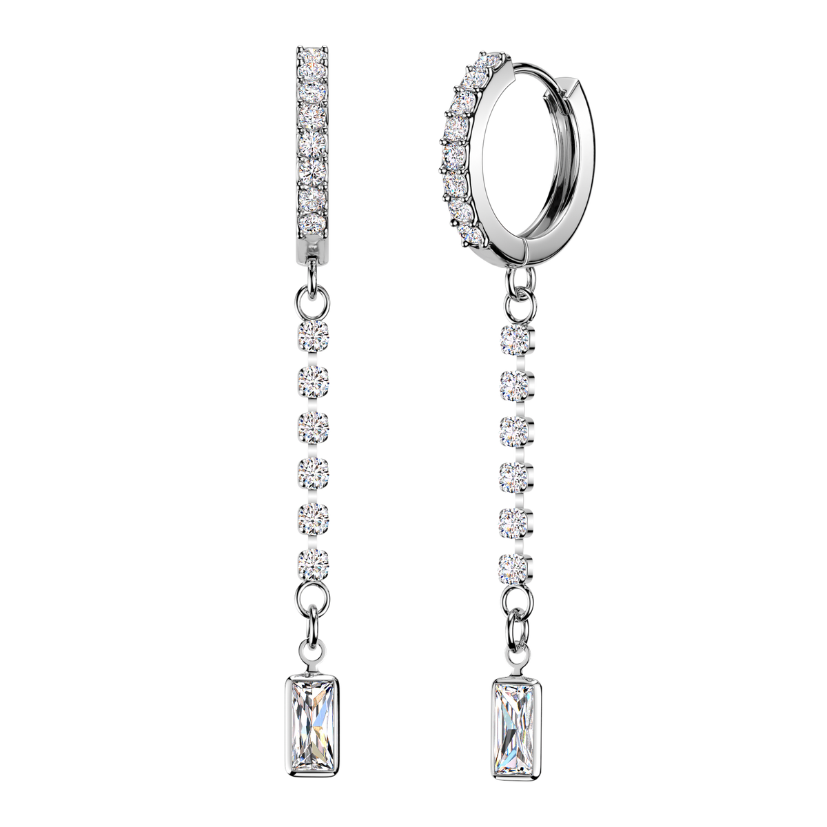 CRYSTAL LINED HUGGIE HOOPS WITH DIAMANTÉ CHARM - 10MM