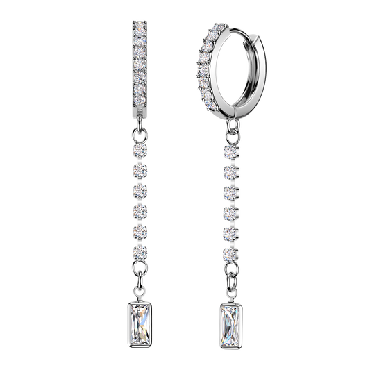 CRYSTAL LINED HUGGIE HOOPS WITH DIAMANTÉ CHARM - 10MM