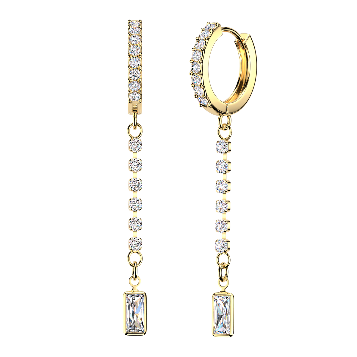 CRYSTAL LINED HUGGIE HOOPS WITH DIAMANTÉ CHARM - 10MM