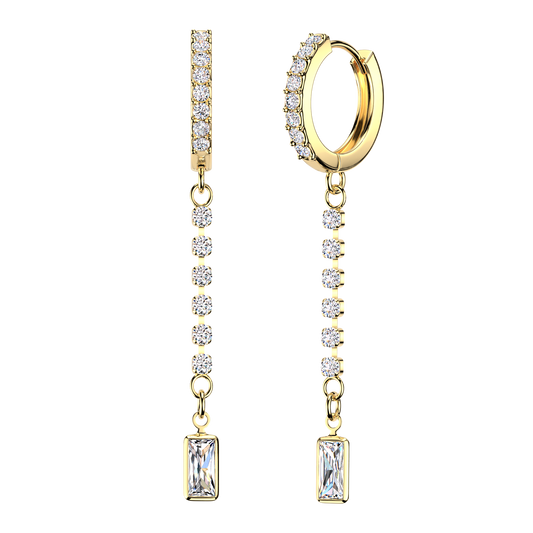 CRYSTAL LINED HUGGIE HOOPS WITH DIAMANTÉ CHARM - 10MM
