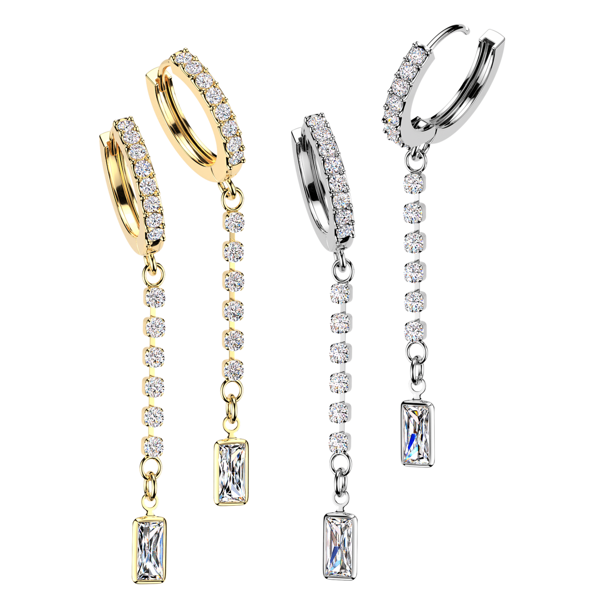 CRYSTAL LINED HUGGIE HOOPS WITH DIAMANTÉ CHARM - 10MM