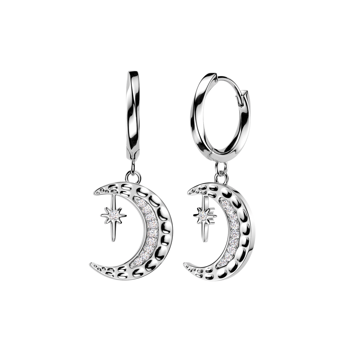 CRYSTAL MOON & NORTHERN STAR HOOP EARRINGS - 10MM