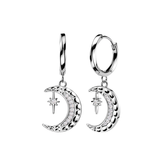 CRYSTAL MOON & NORTHERN STAR HOOP EARRINGS - 10MM