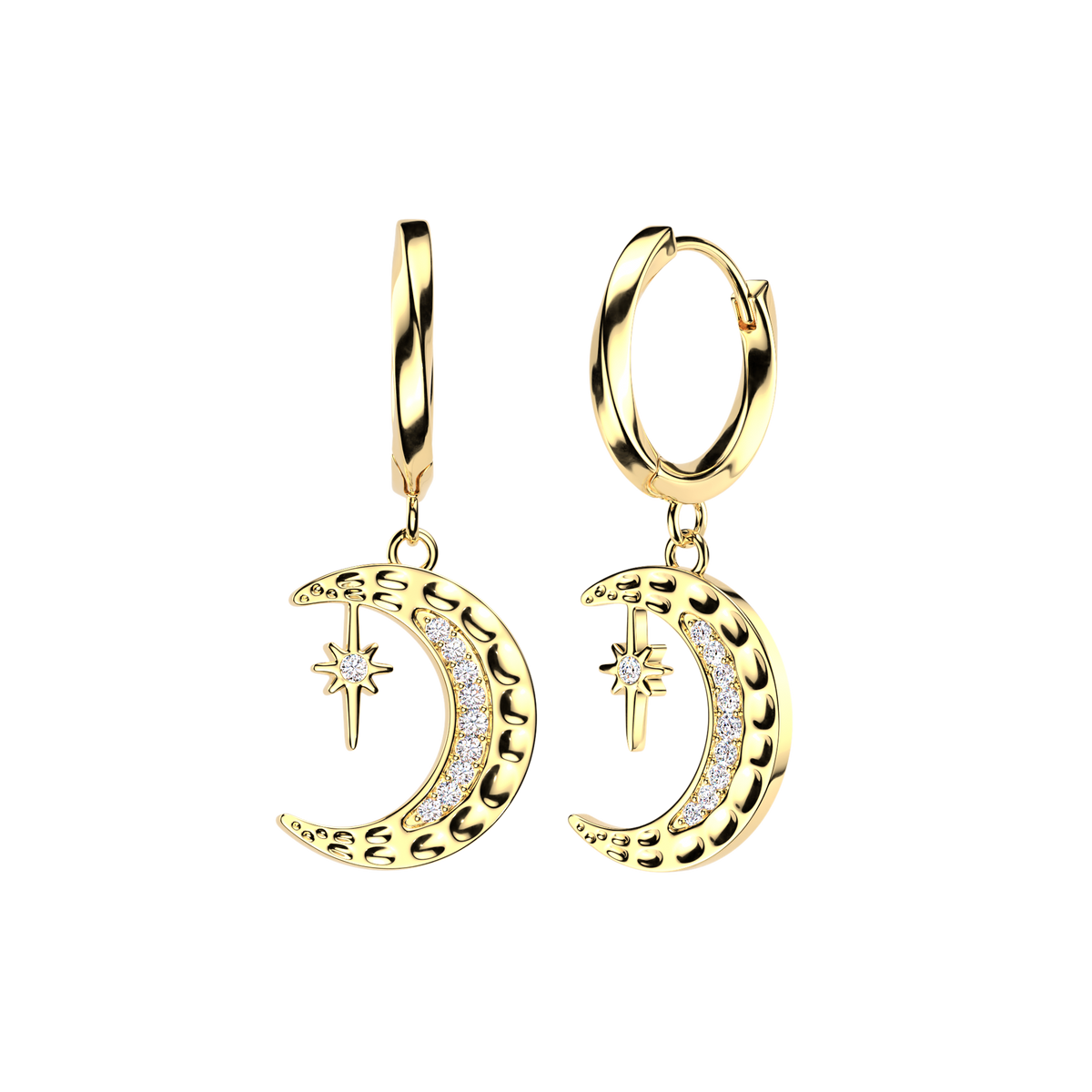 CRYSTAL MOON & NORTHERN STAR HOOP EARRINGS - 10MM