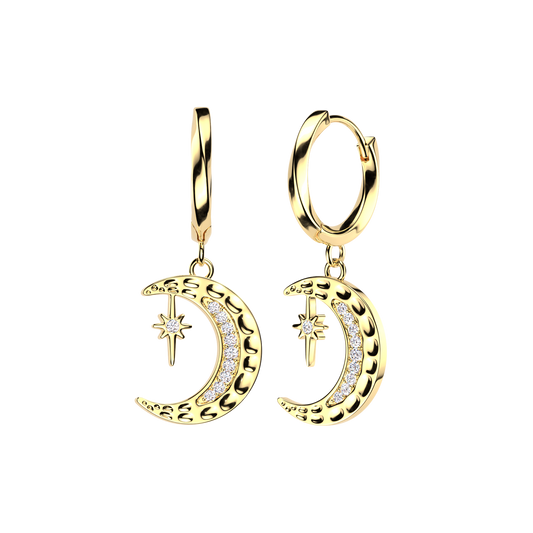 CRYSTAL MOON & NORTHERN STAR HOOP EARRINGS - 10MM