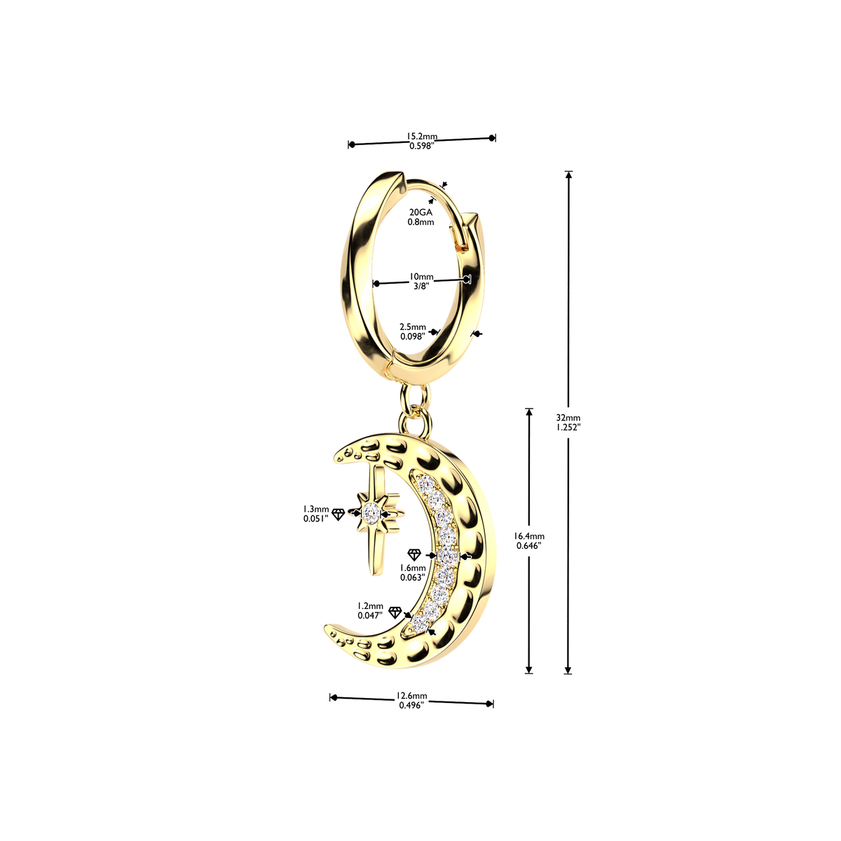 CRYSTAL MOON & NORTHERN STAR HOOP EARRINGS - 10MM