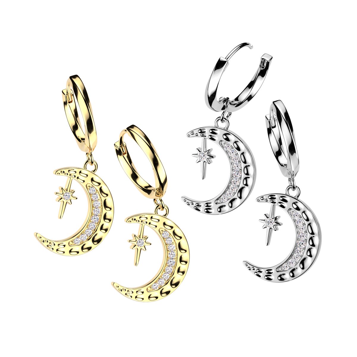 CRYSTAL MOON & NORTHERN STAR HOOP EARRINGS - 10MM