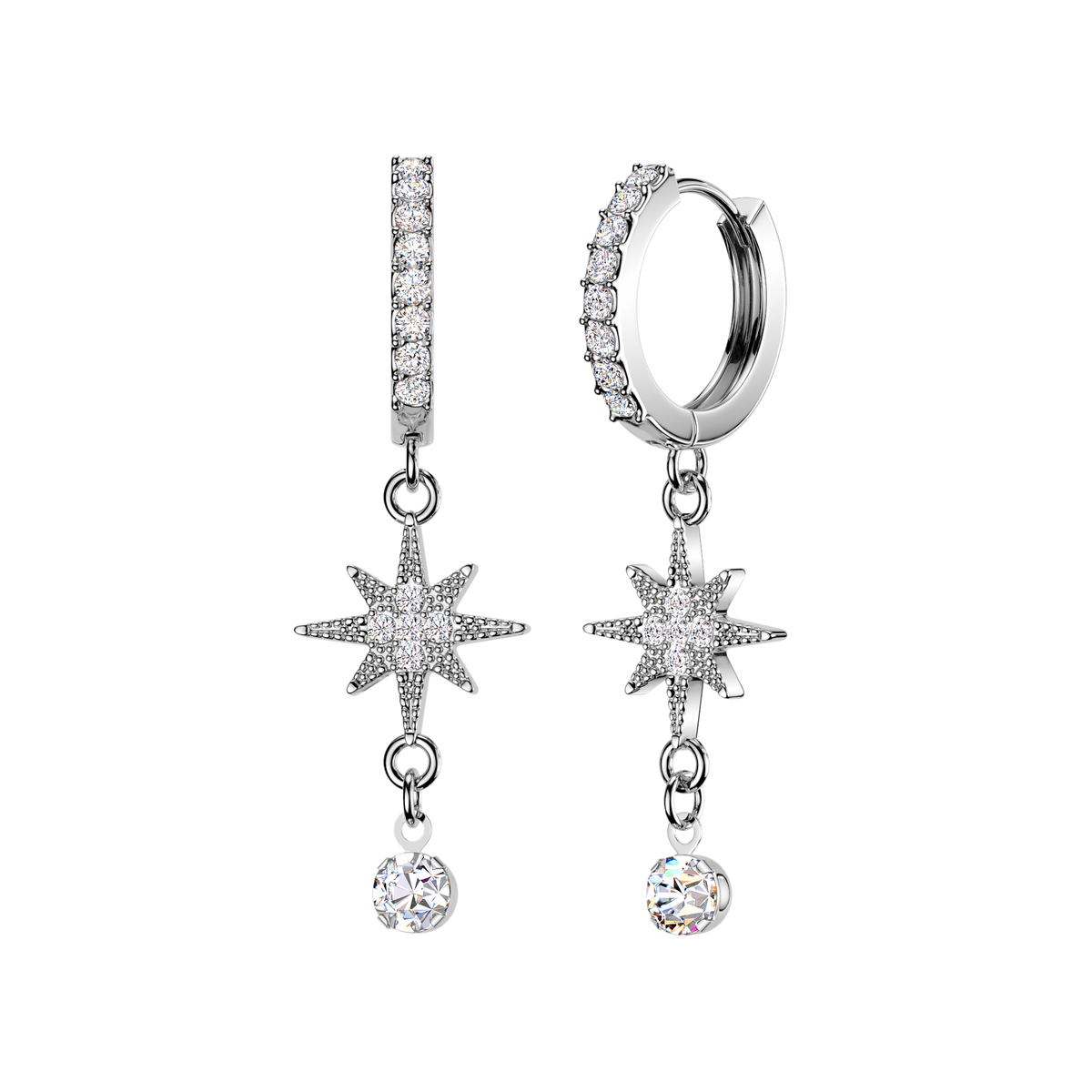 CRYSTAL NORTHERN STAR DANGLY HOOP EARRINGS