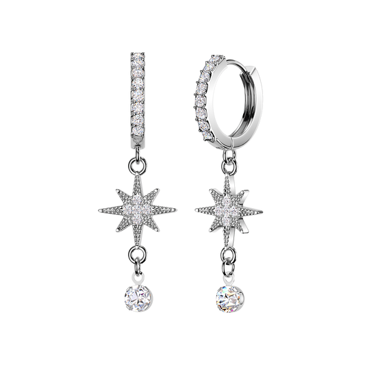 CRYSTAL NORTHERN STAR DANGLY HOOP EARRINGS