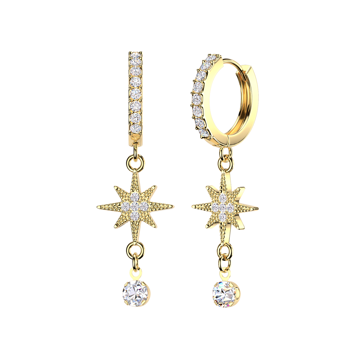 CRYSTAL NORTHERN STAR DANGLY HOOP EARRINGS