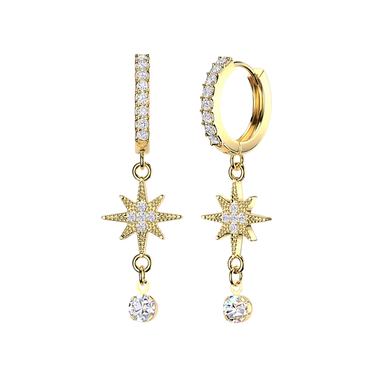 CRYSTAL NORTHERN STAR DANGLY HOOP EARRINGS