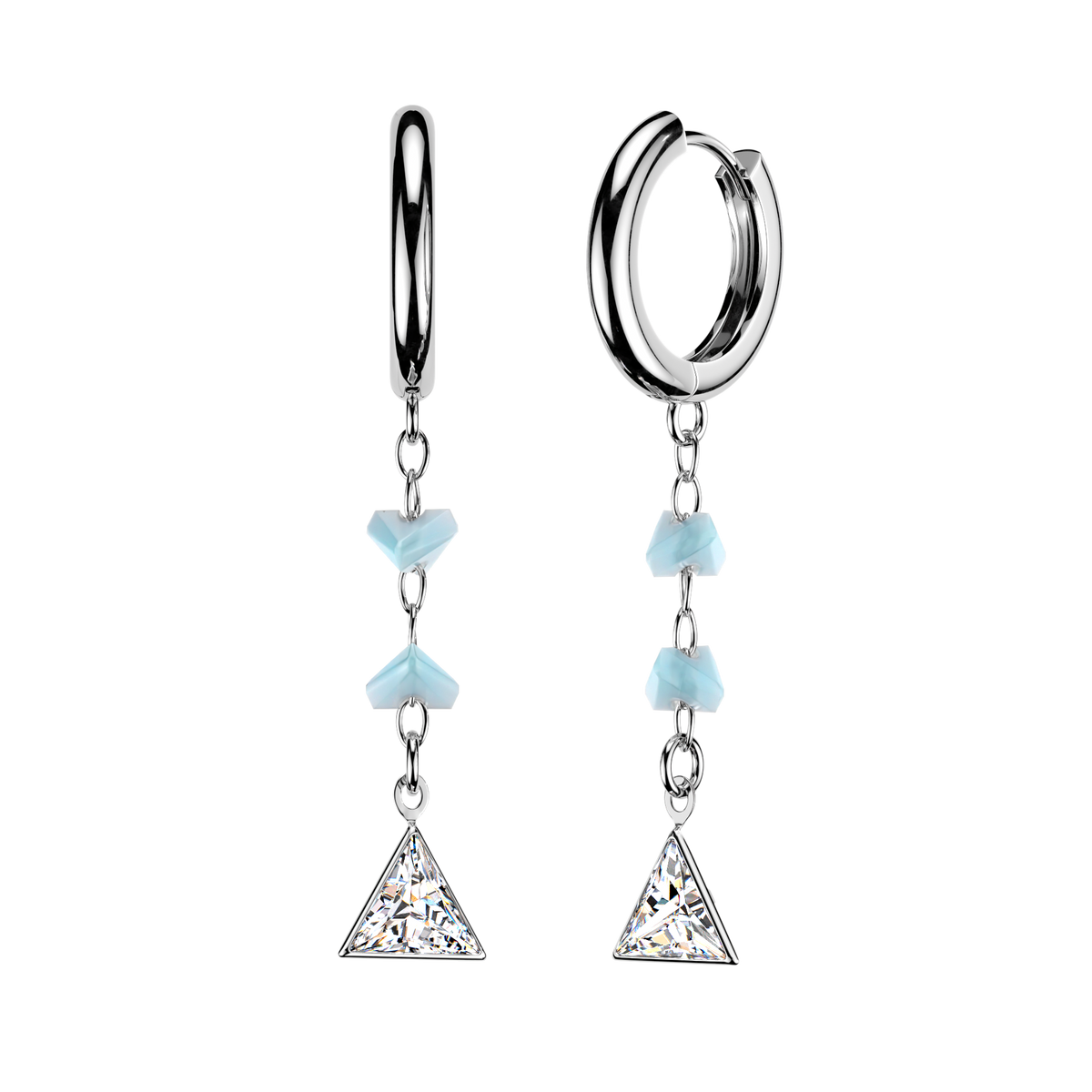 TURQUOISE GLASS BEAD CHARM HOOP EARRINGS