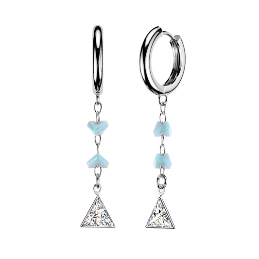 TURQUOISE GLASS BEAD CHARM HOOP EARRINGS