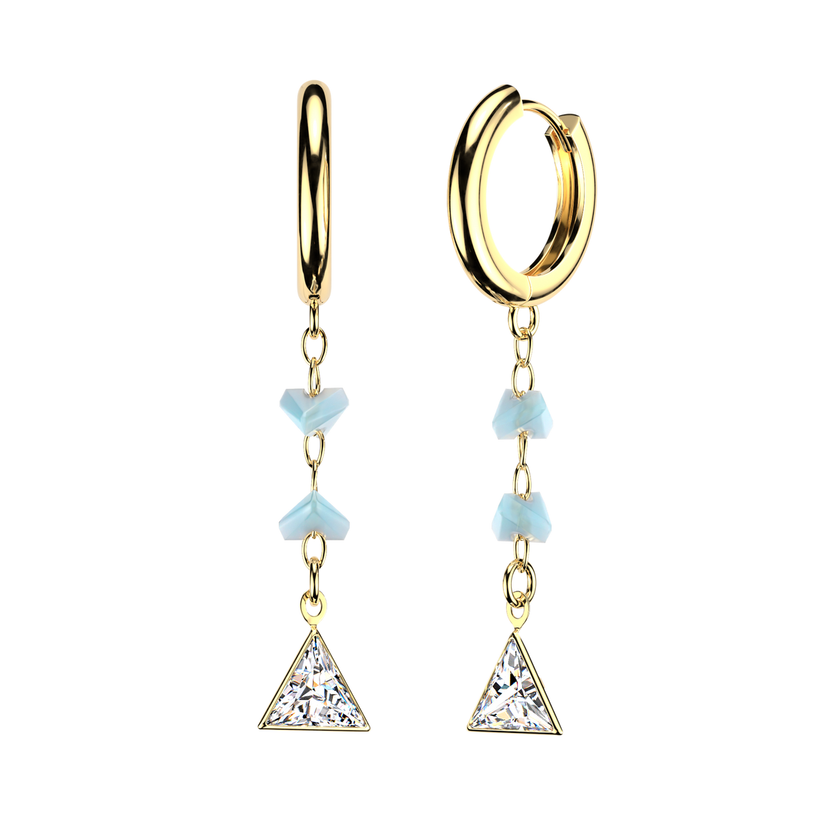 TURQUOISE GLASS BEAD CHARM HOOP EARRINGS