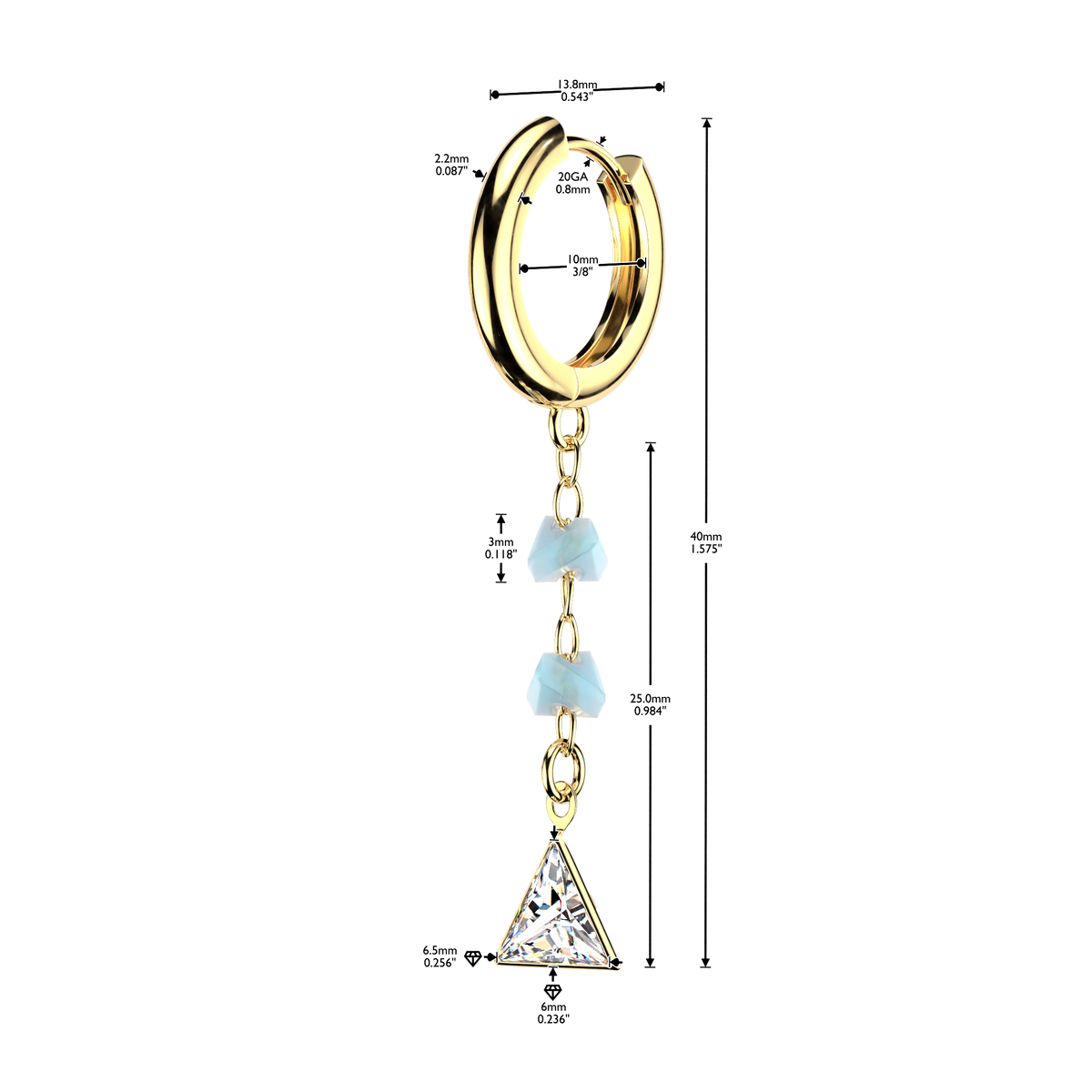 TURQUOISE GLASS BEAD CHARM HOOP EARRINGS