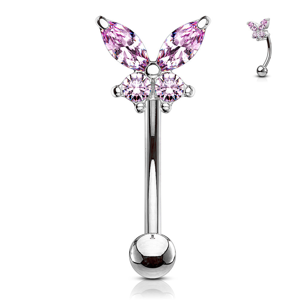 PINK CRYSTAL CURVED BARBELL - 16 GAUGE - 8MM
