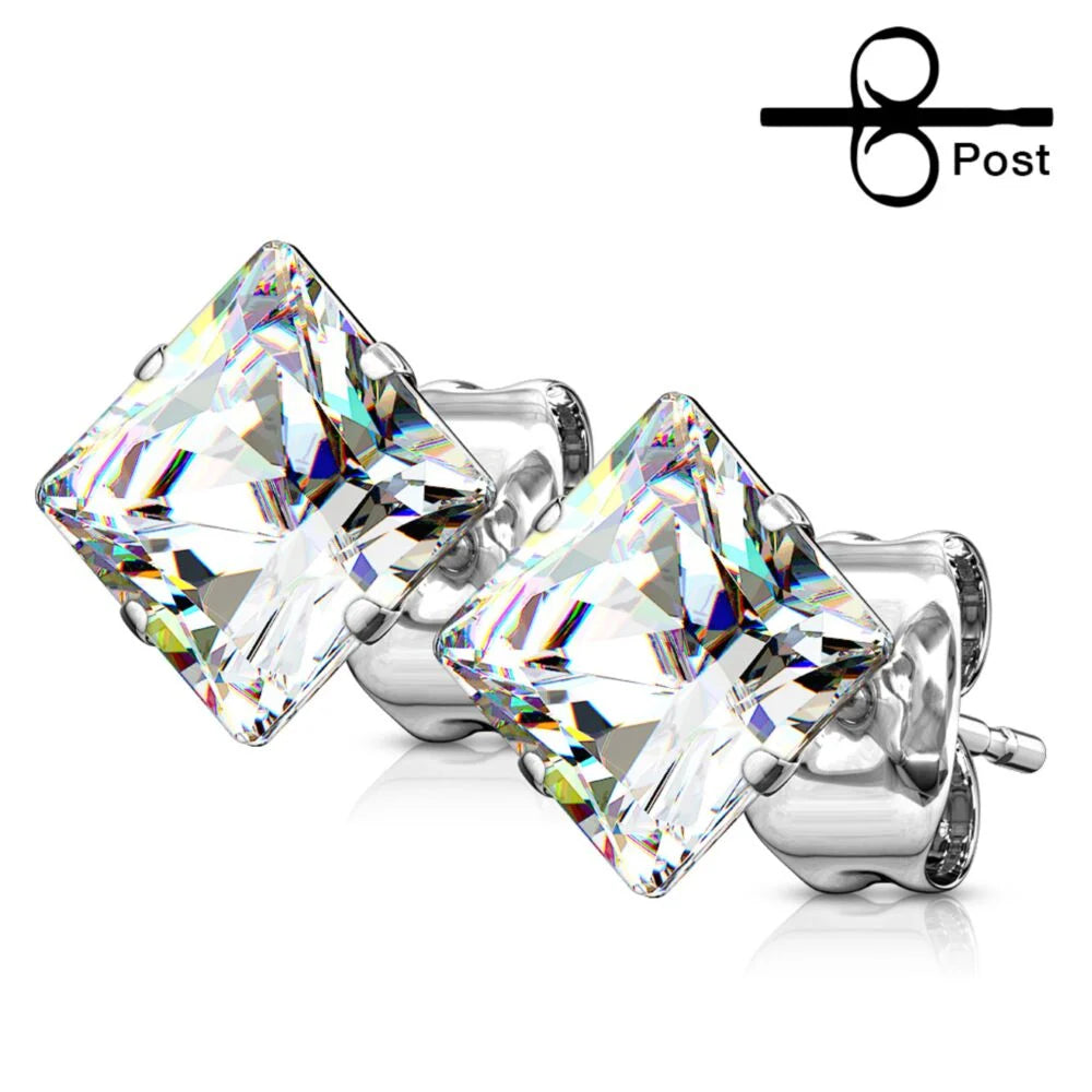 DAINTY CRYSTAL SQUARE STAINLESS STEEL STUDS