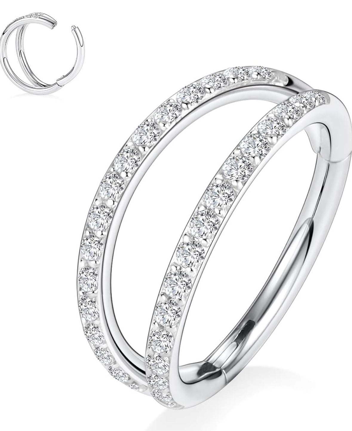 CRYSTAL DOUBLE LOOP LINED NOSE RING - 6MM & 8MM