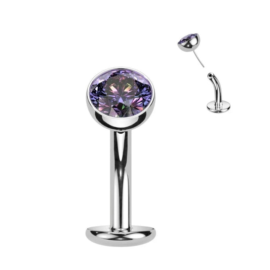 TITANIUM VITRAIL RAINBOW CRYSTAL FLOATING THREADLESS FLAT DISK BELLY BAR - 14 GAUGE - 8MM