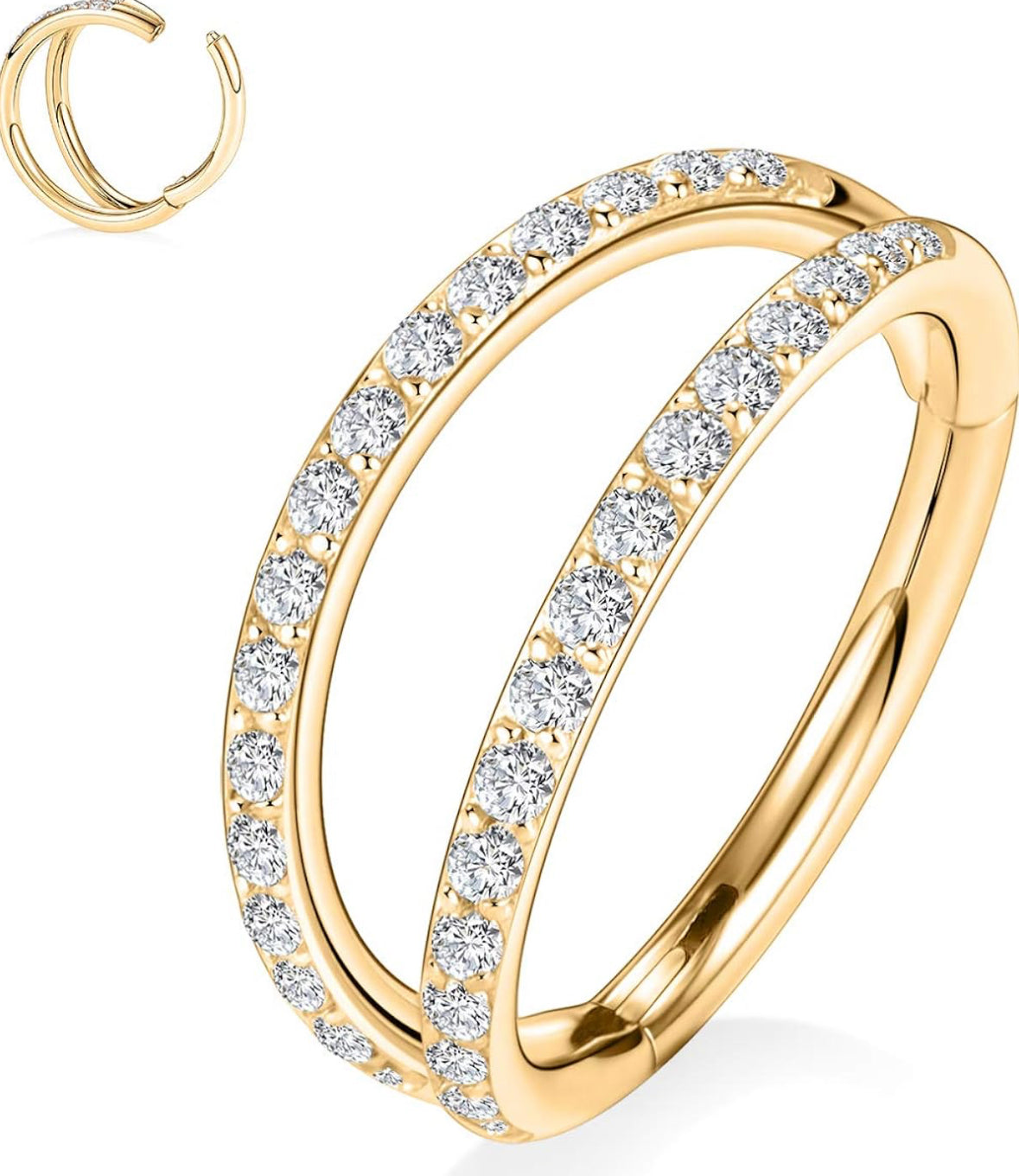 CRYSTAL DOUBLE LOOP LINED NOSE RING - 6MM & 8MM