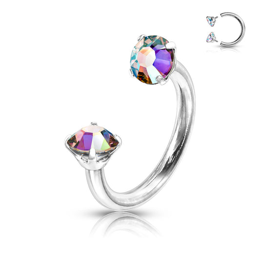 AURORA DOUBLE CRYSTAL CIRCULAR HORSESHOE BARBELL - 16 GAUGE - 8MM
