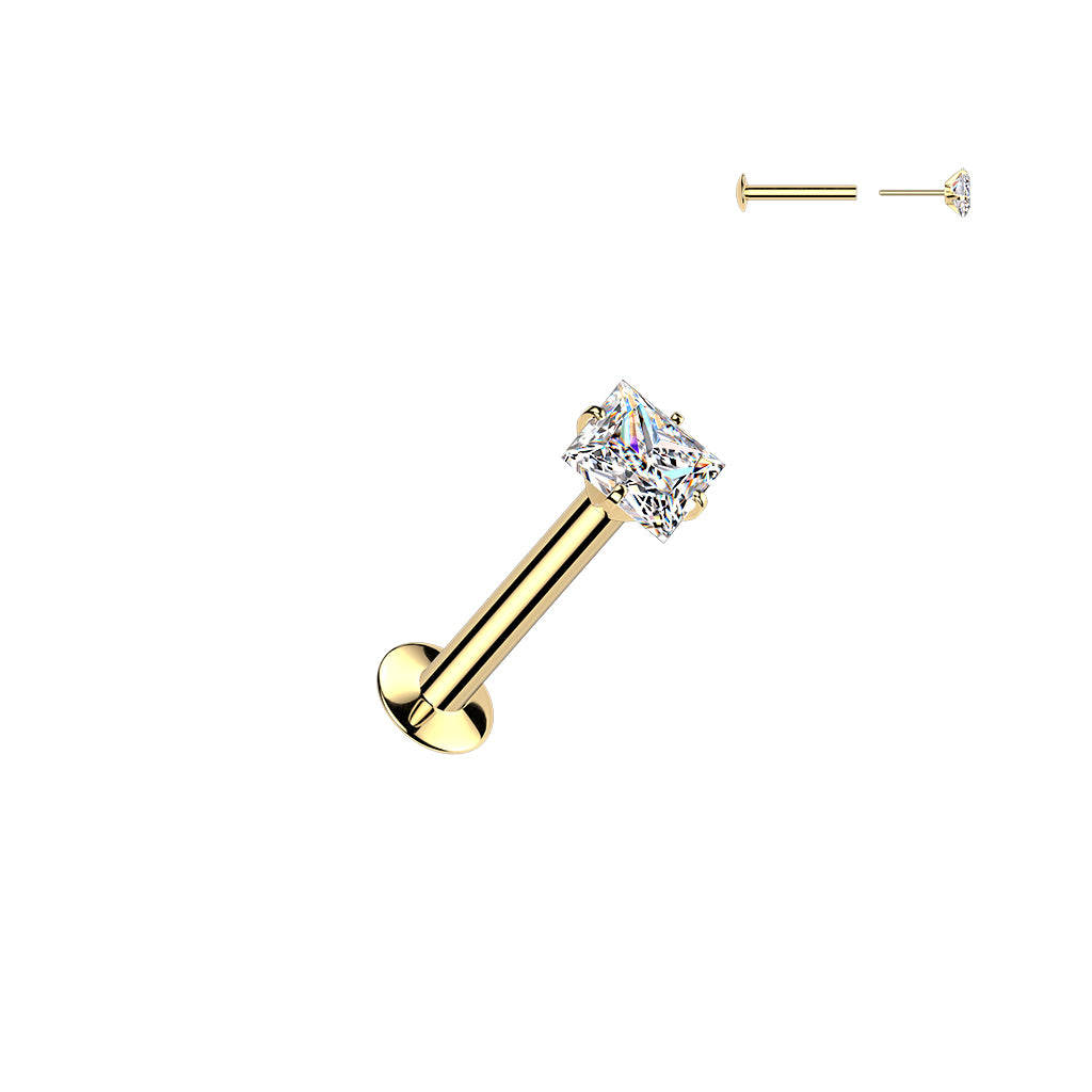 DAINTY CRYSTAL SQUARE THREADLESS FLAT BACK LABRET STUD - 16 GAUGE - 8MM