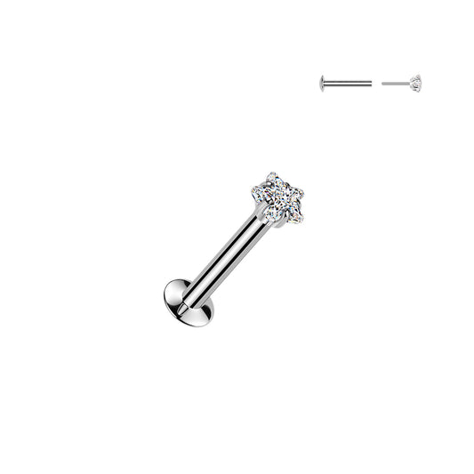 DAINTY CRYSTAL STAR THREADLESS FLAT BACK LABRET STUD - 16 GAUGE - 8MM
