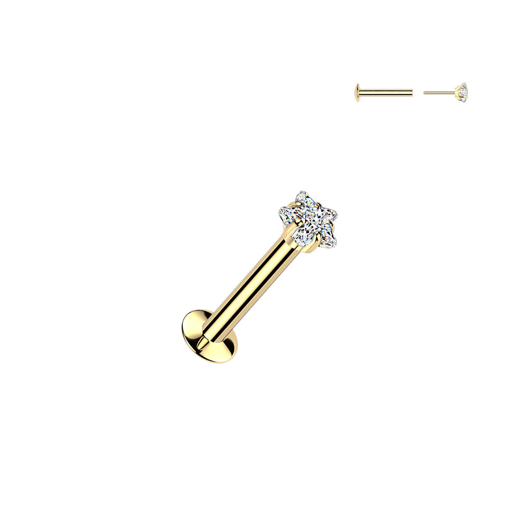 DAINTY CRYSTAL STAR THREADLESS FLAT BACK LABRET STUD - 16 GAUGE - 8MM