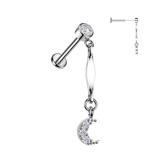 SILVER CRYSTAL MINI DANGLY CHARM FLAT BACK LABRET STUD