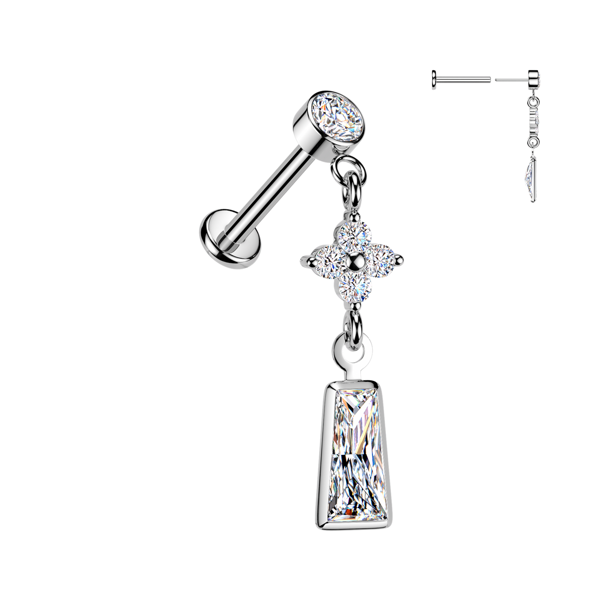 CRYSTAL CLOVER & CHARM MINI DANGLY CHARM FLAT BACK LABRET STUD
