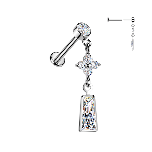 CRYSTAL CLOVER & CHARM MINI DANGLY CHARM FLAT BACK LABRET STUD