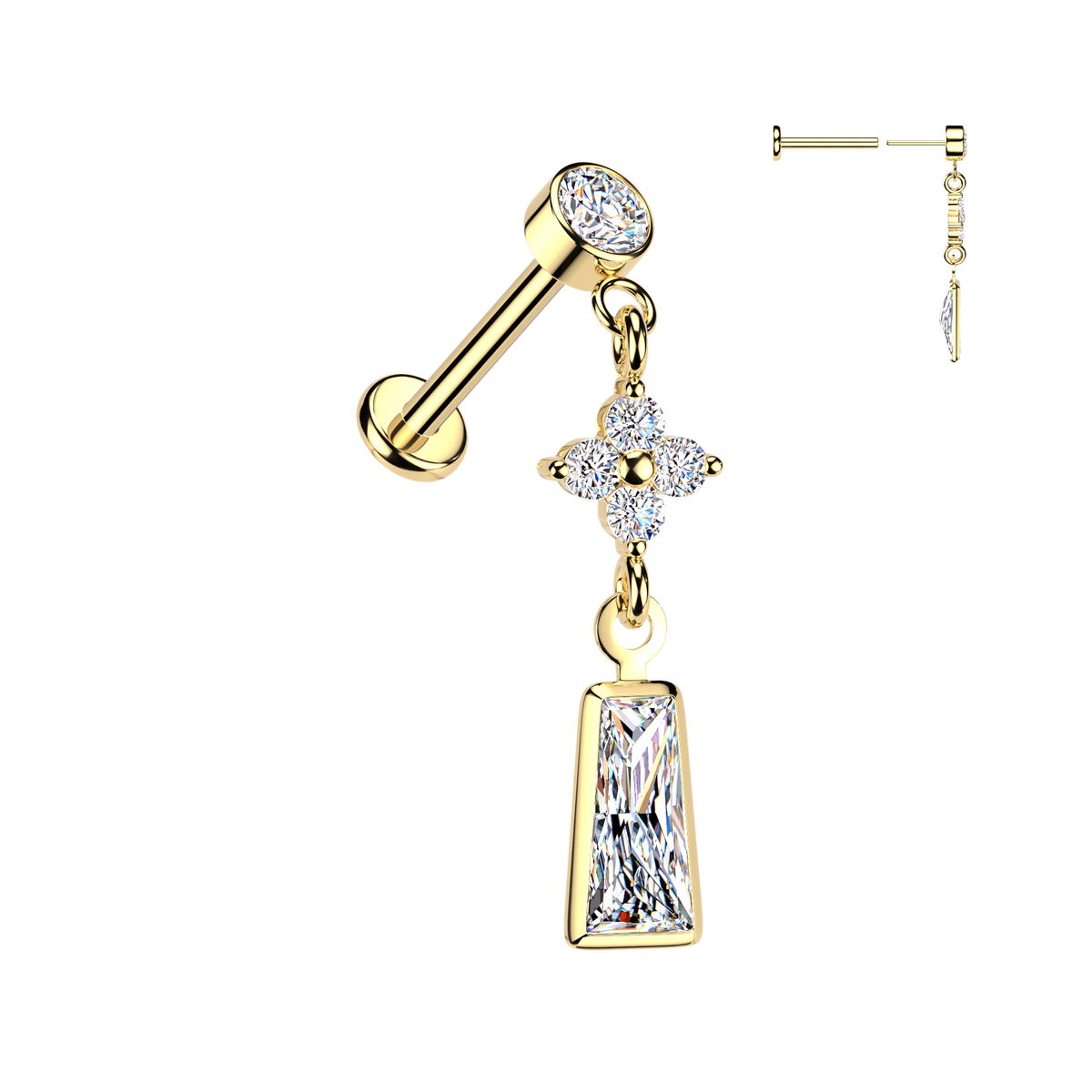 CRYSTAL CLOVER & CHARM MINI DANGLY CHARM FLAT BACK LABRET STUD