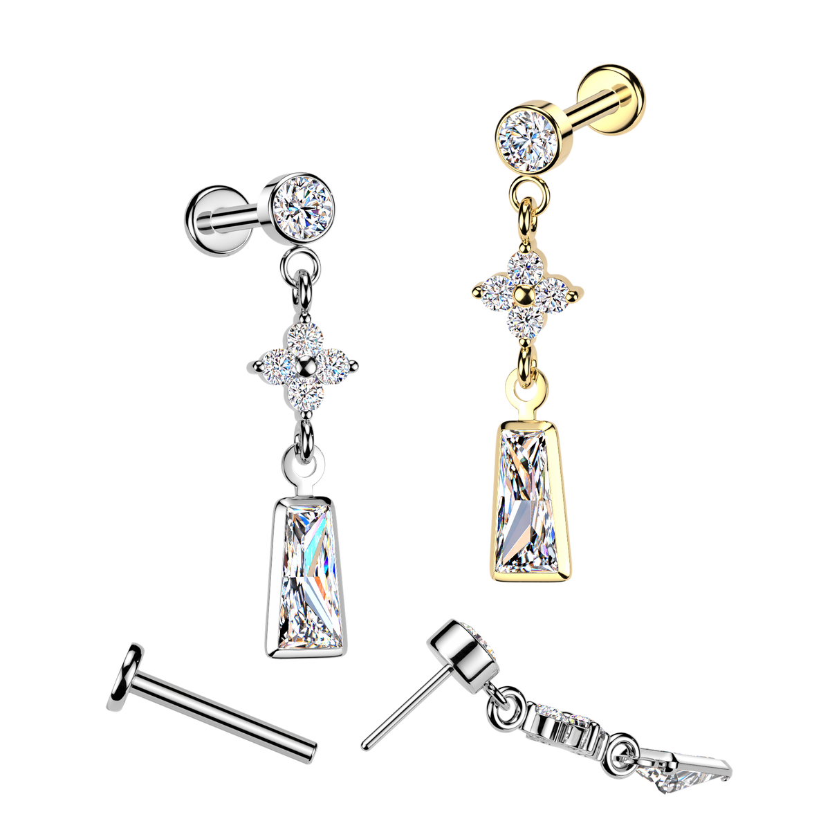 CRYSTAL CLOVER & CHARM MINI DANGLY CHARM FLAT BACK LABRET STUD