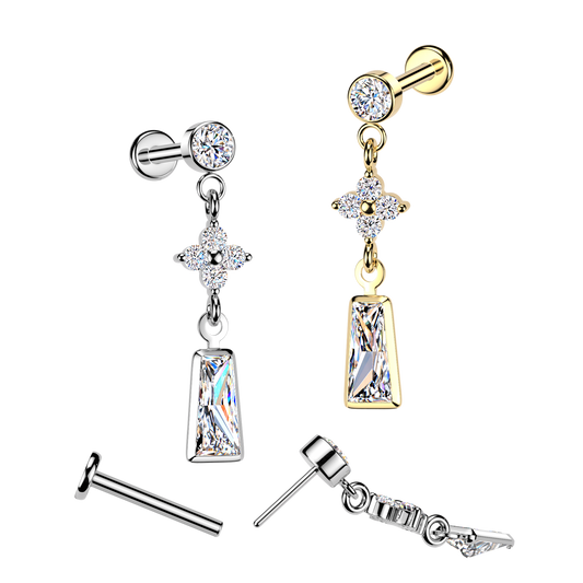 CRYSTAL CLOVER & CHARM MINI DANGLY CHARM FLAT BACK LABRET STUD