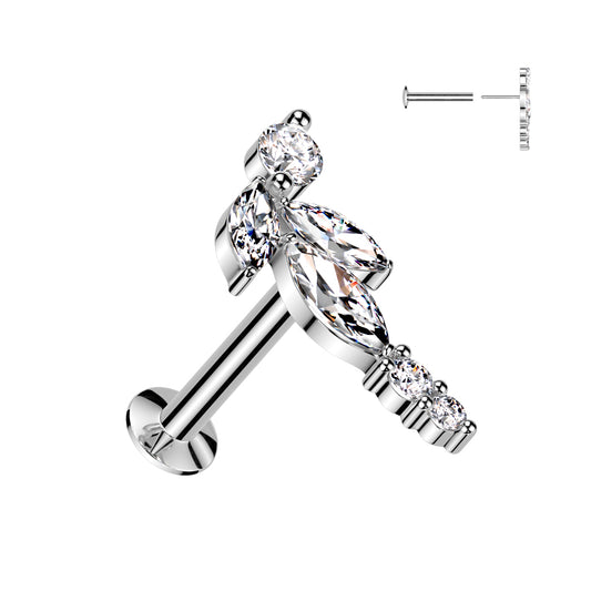 CRYSTAL CURVED CLUSTER THREADLESS FLAT BACK LABRET STUD -16 GAUGE - 8MM