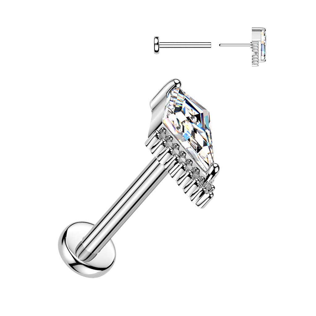 DAINTY CRYSTAL KITE FLAT BACK LABRET THREADLESS - 16 GAUGE - 8MM