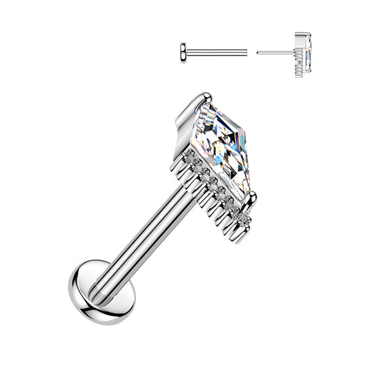 DAINTY CRYSTAL KITE FLAT BACK LABRET THREADLESS - 16 GAUGE - 8MM