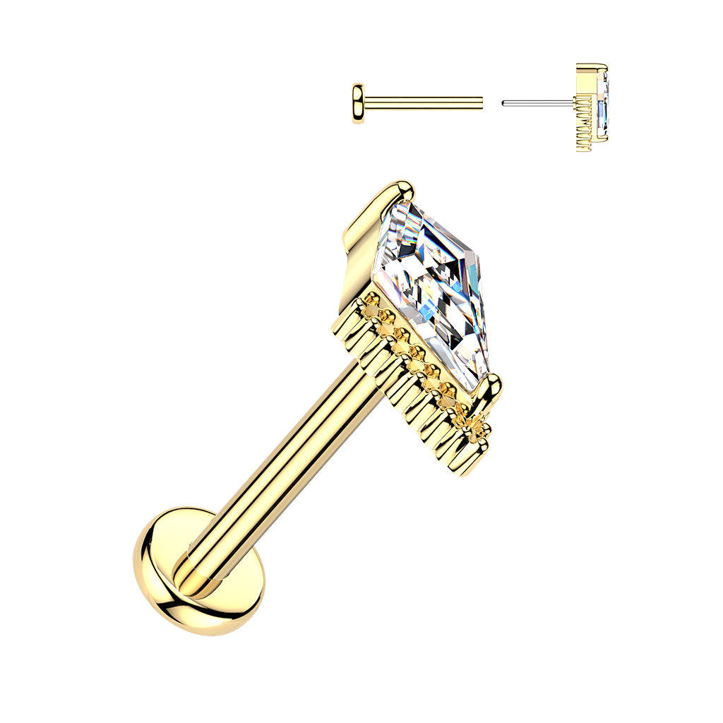 DAINTY CRYSTAL KITE FLAT BACK LABRET THREADLESS - 16 GAUGE - 8MM